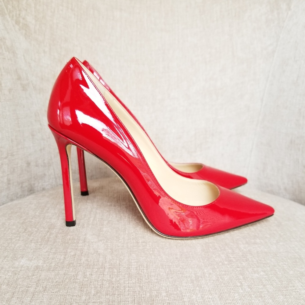NIB Jimmy Choo Red Patent Leather Romy 100 Pumps